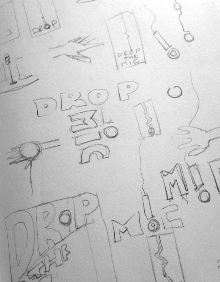 Logo development sketches for the Drop The Mic logo