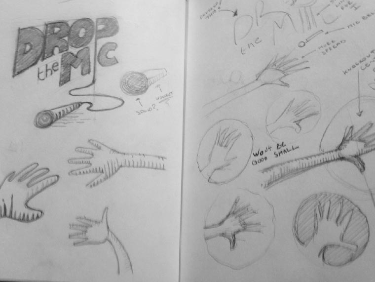 Developement sketches for the Drop The Mic logo design