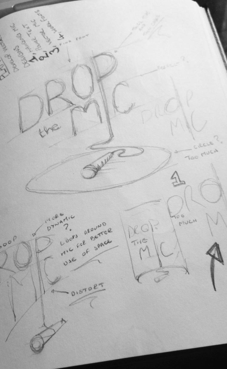 Development sketches for the Drop The Mic logo design