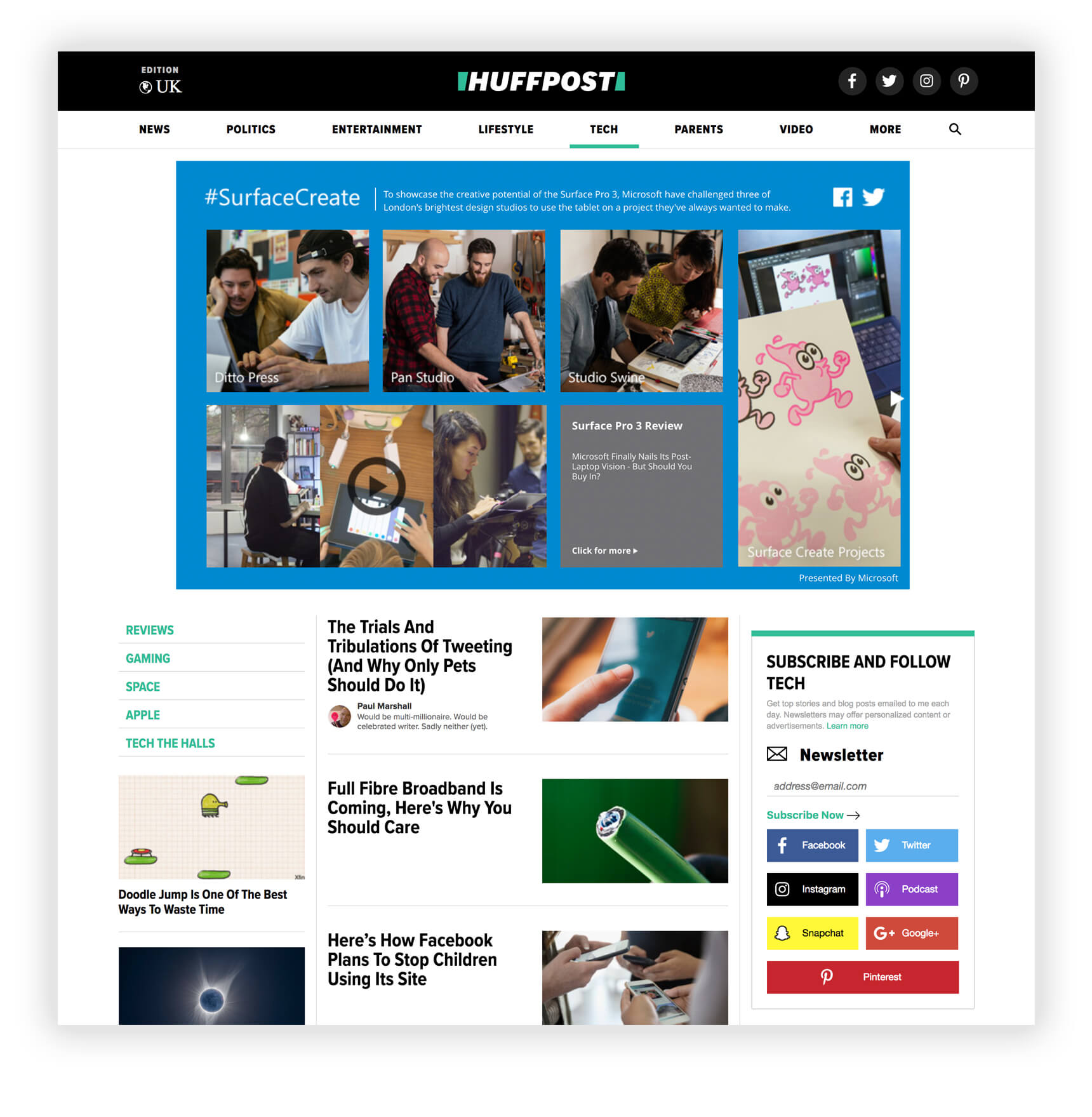 Microsoft Surface interactive splash on the Huffington Post