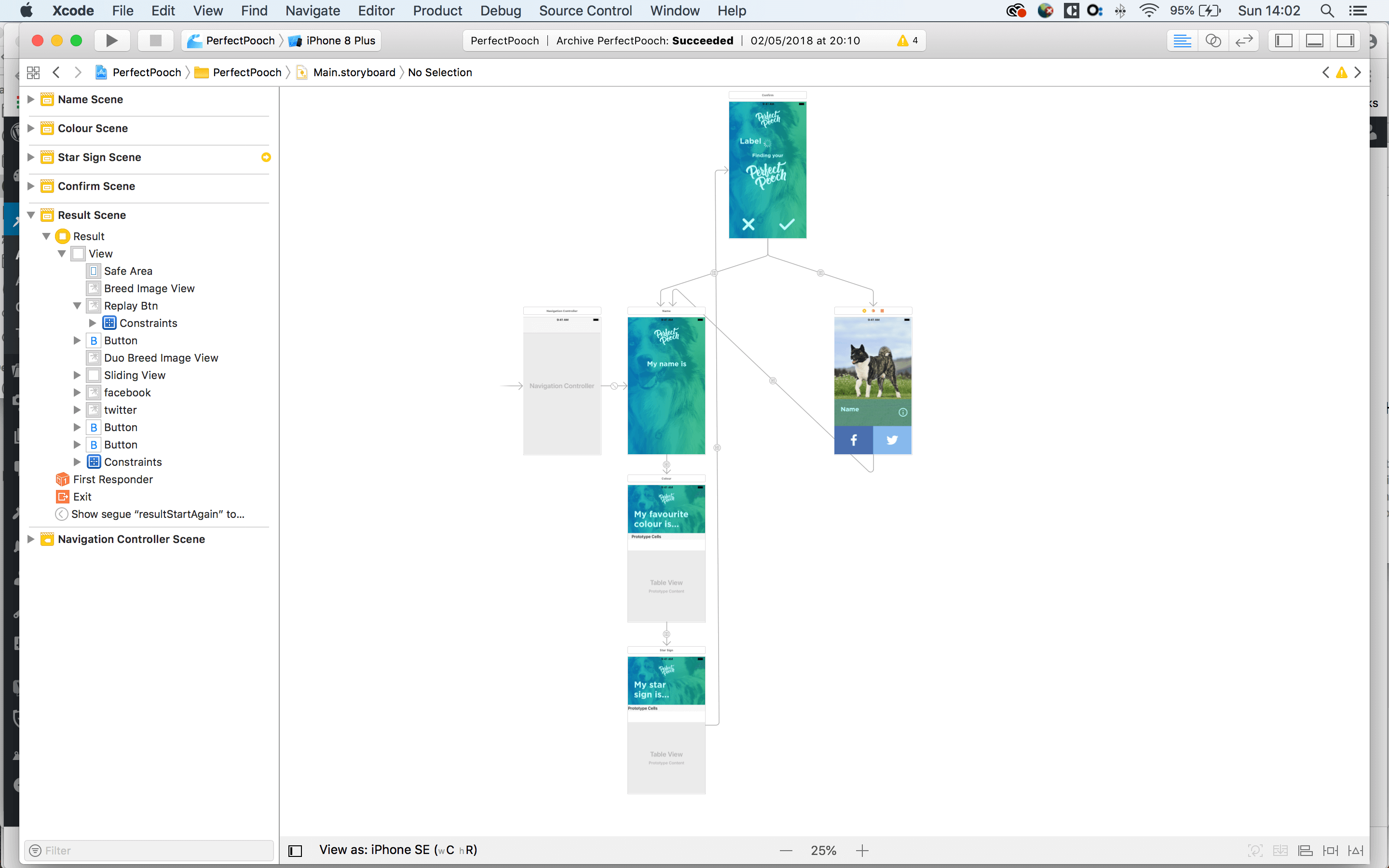 app screens in xcode IDE