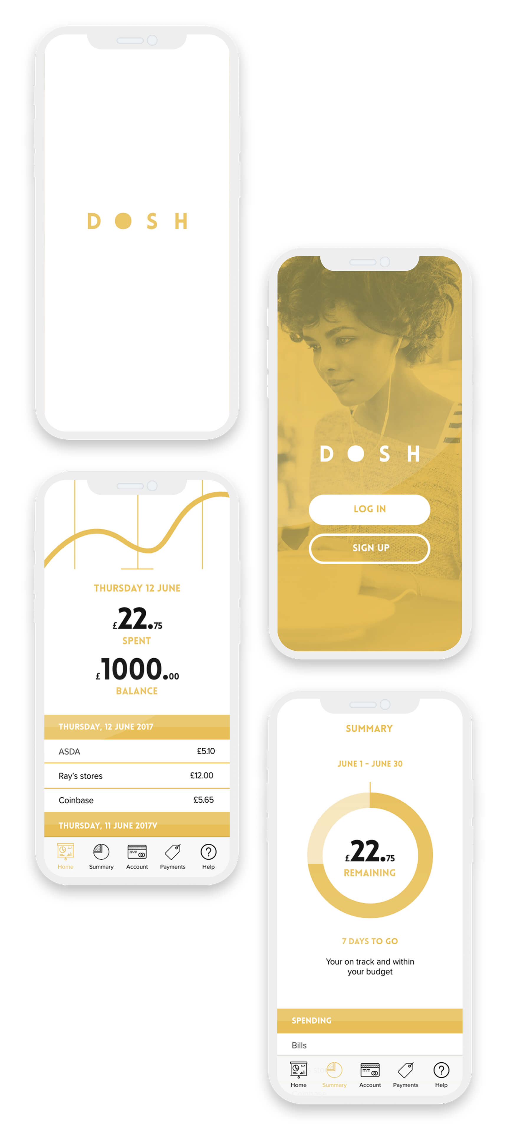 Various screen from the DOSH app