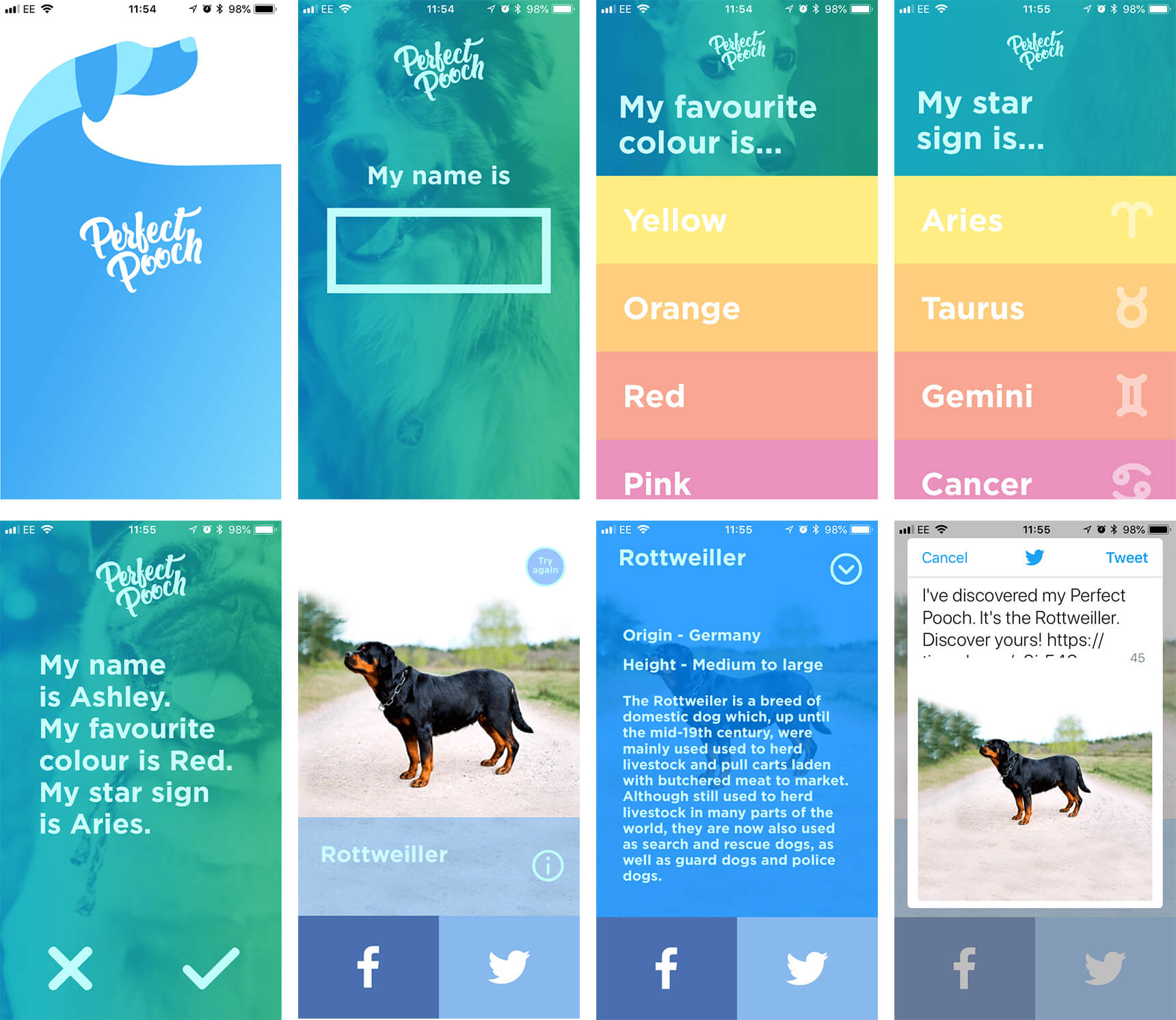 Screens from the Perfect Pooch app